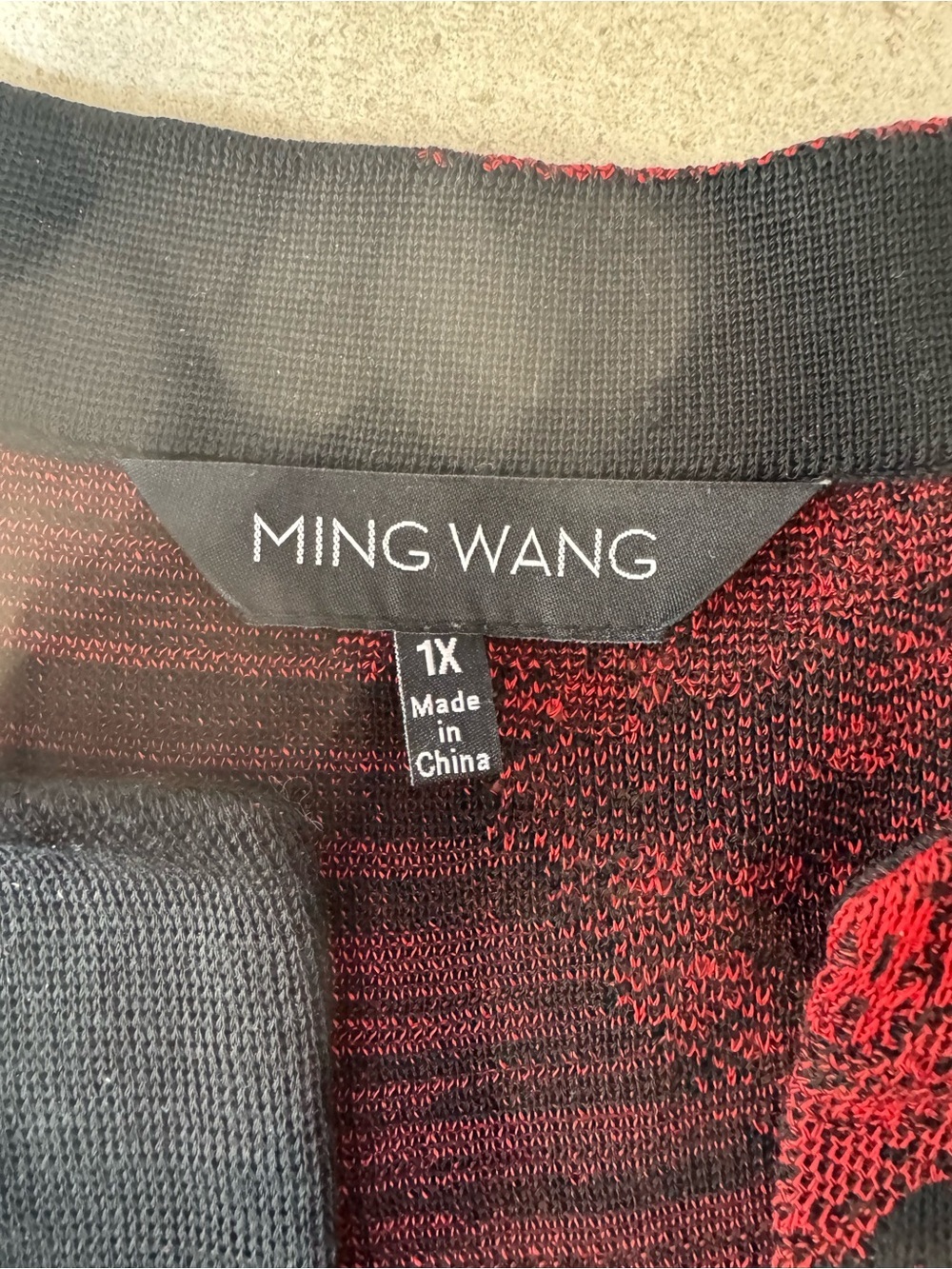 Ming Wang 1X Black Red Abstract Knit Blazer Jacket Career Office Chic W78 - Picture 5 of 7